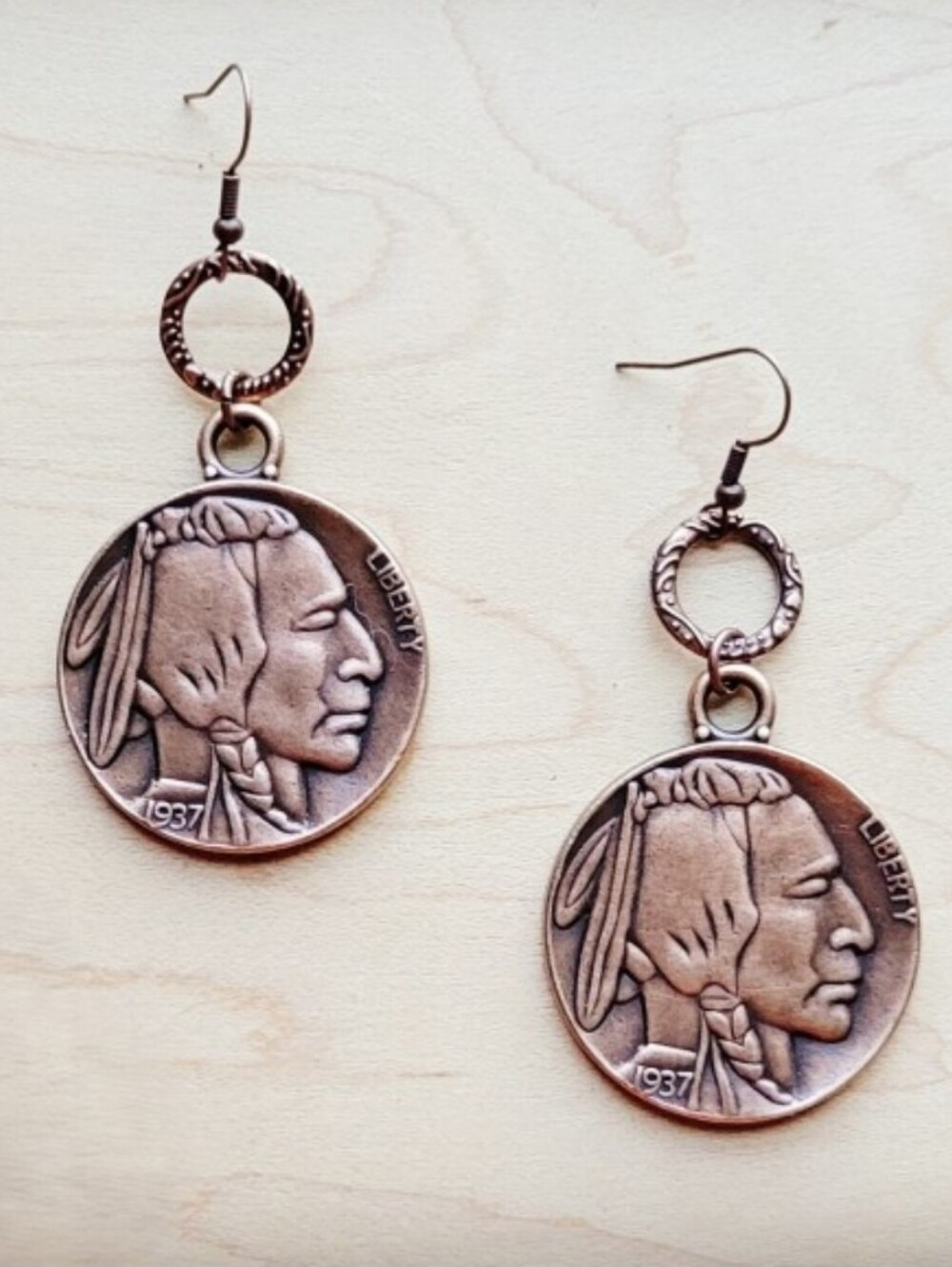 PB #20 Copper Indian Buffalo Earrings - Picture 2 of 3
